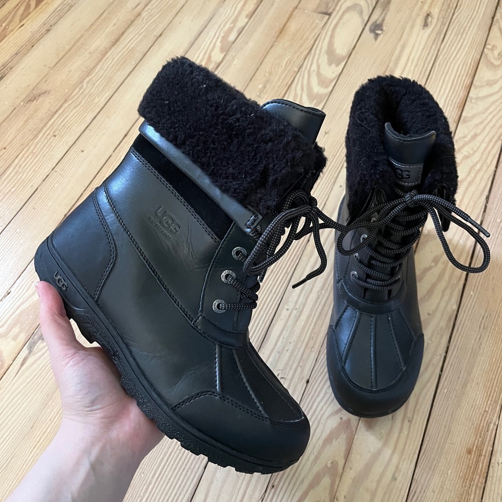 UGG Adirondack III Winter Boots Youth Size 6 Black Waterproof Leather Suede